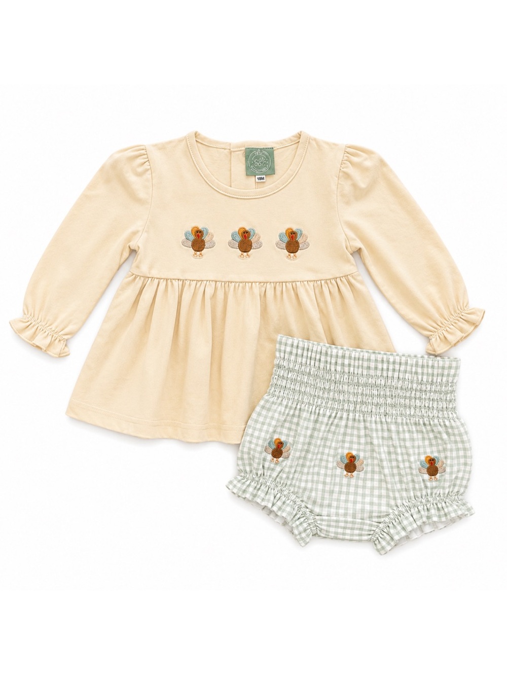 Girls Thanksgiving Turkey Gingham Bloomer Set